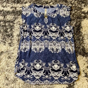Blue and White Floral Per Seption Concept Tank Top